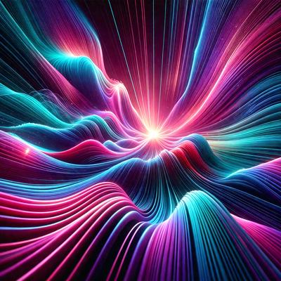 The primary subject of the image is a vibrant, colorful, and abstract design. The setting is a dark background, which contrasts with the bright colors of the design. The visual style is a combination of digital art and illustration, creating a unique and eye-catching pattern. The dominant colors are pink, blue, and purple, giving the image a lively and energetic atmosphere.